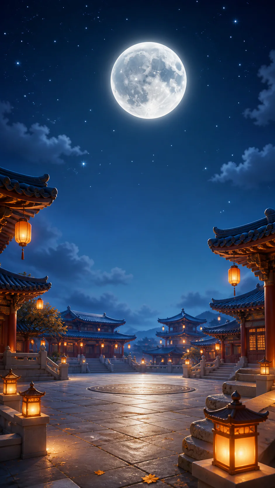 A moonlit Joseon palace courtyard